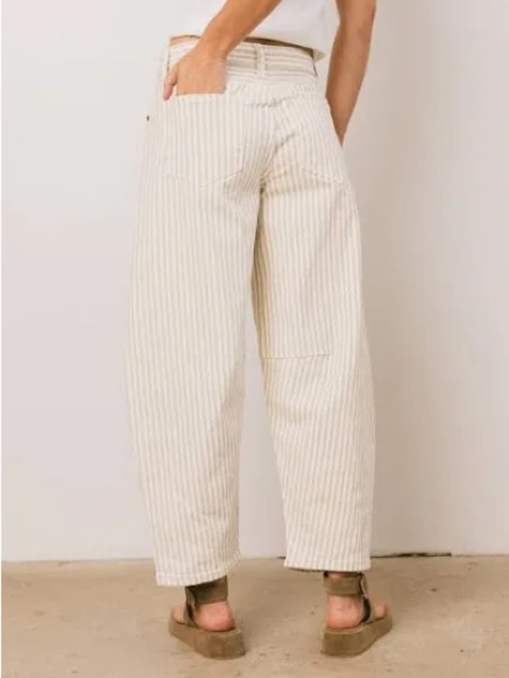 Bohme Allison Tan and White Striped Barrel-Leg Jeans - Picture 2 of 8